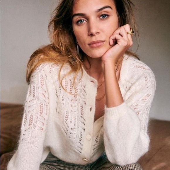 Sezane Sweaters - Sezane Cream Knit Openwork Cardigan